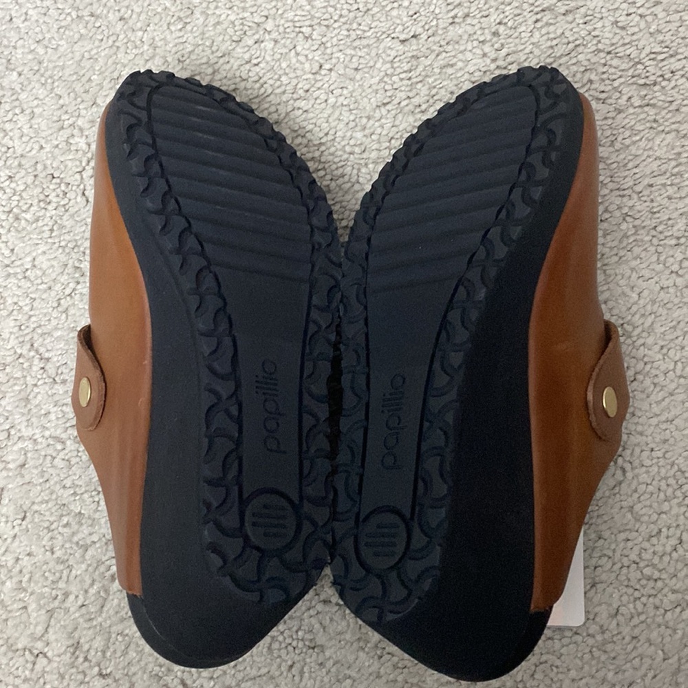 Papillio Tan Leather Clogs with Gold Buckle - Picture 5 of 5